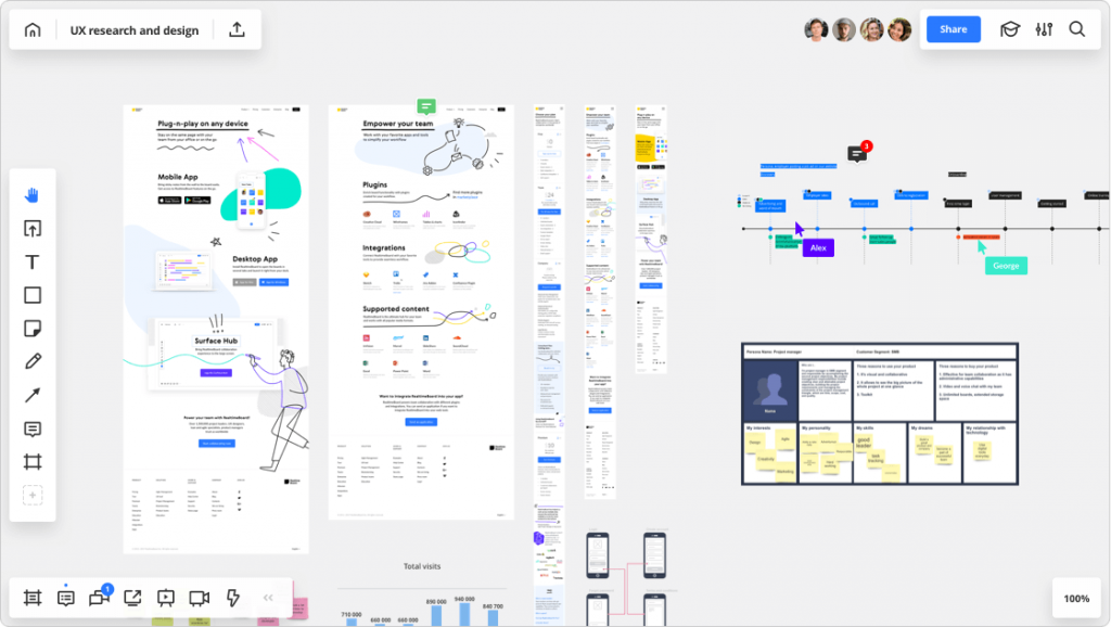 Tela incial do site realtimeboard.com onde mostra alguns tipos de ferramentas oferecidas.