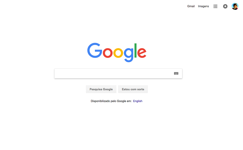 página inicial do google com fundo branco, a logo e a barra de pesquisa