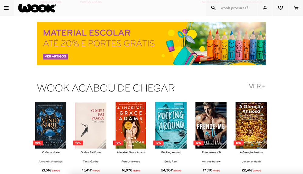 homepage do site da livraria Wook homepage do site da livraria Wook